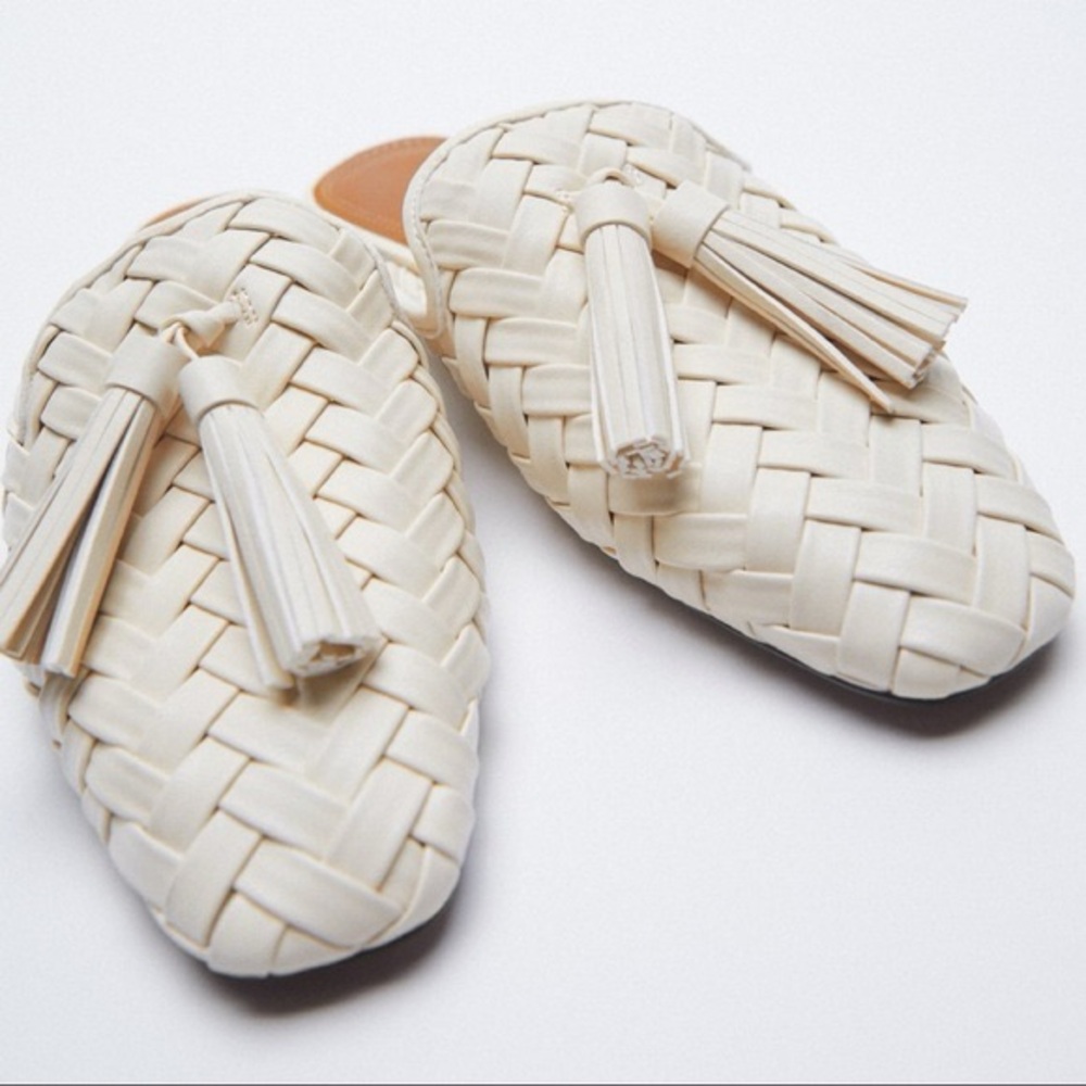 Zara Cream Woven Tassel Mules - Picture 3 of 10